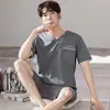 Pijama Masculino Modal Cool Sense Manga Curta de Verão Masculino Tamanho Grande Fino Conjunto de Duas Peças Masculino para Primavera e Verão