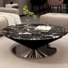 Mesa de Centro Redonda Formato de Disco Voador Italiana Combinação Creme Casa Suspensa Sala de Estar Simples Moderna Luxo Leve Apartamentos Pequenos e Grandes de Alto Padrão