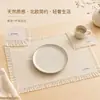 Jogo Americano e Porta-Copo Trançado de Corda de Algodão Off-White, Jogo Americano Isolante de Calor com Franja Estilo Wabi-Sabi, Jogo Americano Anti-Escaldante e Anti-Manchas de Madeira Natural Estilo Japonês