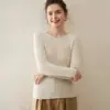 Tejido de punto de cuello redondo para mujer, Tejido de punto de lana sin costuras de cero presión, Tejido de punto versátil ajustado para usar debajo de otras prendas, Tejido de punto fino
