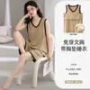 Conjunto de Pijama de Verano para Mujer, Chaleco y Shorts de Imitación de Algodón, Delgado, Sensación Fresca, con Almohadillas en el Pecho, Se Puede Usar Afuera, Conjunto de Ropa para el Hogar para Mujer, Mayoreo