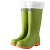 Botas de Lluvia Impermeables Antideslizantes de Caña Alta para Mujer Transfronterizas, Estilo de Ropa Exterior de Moda, Botas de Lluvia con Forro de Polar, Botas de Agua para Día Lluvioso, Zapatos Largos de Goma