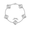 Pulsera de Trébol de Cuatro Hojas y Cinco Flores CNC Oro V Delgado Flor Nueva Edición Artesanía Fina Cadena Gruesa de Nueve Secciones Pulsera de Trébol de Cuatro Hojas de Nácar Blanco Natural