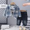 Conjunto de Camisa de Primavera y Otoño para Niños 2025 Nuevo Elegante Moda Infantil Casual Camisa a Cuadros Conjunto de Tres Piezas Venta al por Mayor
