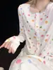 Pijamas de Ropa para el Hogar para Mujer, Conjunto de Tres Piezas con Chaqueta Cardigan de Lunares para Primavera y Otoño, Traje de Talla Grande, Ropa de Hogar Moderna para Mujer