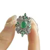 Anel Vintage Filigrana Coração Verde Feito à Mão, Anel Clássico Estilo Chinês para Mulheres, Anel Ajustável Estilo Étnico para Dedo Indicador