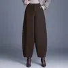 Inverno Novo Casual Moda Quente Grosso Versátil Fluido Emagrecedor Calça Abóbora Calça Harem Estilo Coreano Calça de Pernas Largas