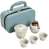 Horno Ru Esmalte Craquelado Set de Té de Viaje Cerámica Tazas Rápidas de Té Tres Tazas Recipiente de Té para Exteriores Souvenir Portátil Regalo