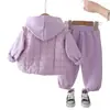 Conjunto de invierno para niñas con forro polar, engrosado, chaqueta de algodón elegante, ropa de invierno nueva para niños, chaleco de bebé de moda, conjunto de tres piezas, moderno