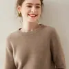 Suéter de Gola Redonda 100% Caxemira Outono e Inverno Novo Feminino Solto com Efeito Emagrecedor Camisa Base Suéter de Gola Alta Curto Versátil