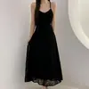 Vestido de Encaje Bordado Estilo Chic Coreano Suave con Cuello en V, Lazo en la Cintura y Falda Acampanada