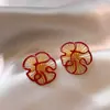 Nuevos Pendientes de Bolsita de la Suerte Rojos Estilo Chino Retro con Goteo de Aceite, Pendientes Versátiles y Elegantes de Personalidad con un Toque de Lujo Ligero y de Alta Gama
