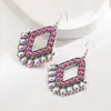 Joyas He Ming Más Vendido Transfronterizo Nuevos Pendientes de Turquesa Huecos en Forma de Diamante Estilo Étnico Retro Colgante Ganchos para Orejas Accesorios para Orejas