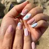 Estrela do Mar Litorânea Roupa de Férias Unhas Usáveis Longas Amêndoa Manicure Onda d'Água Bolinhas Azul Claro Macaron Unhas Postiças Removíveis