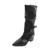 Botas de pierna de pantalón adelgazantes con hebilla y punta fina para mujer 2026 otoño nuevo botas de cowboy occidentales retro botas largas holgadas
