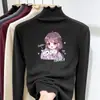 Ropa Nueva de Otoño e Invierno para Niñas, Camiseta Base de Manga Larga para Niños con Cuello Semi-Alto y Borde de Oreja de Felpa, Top Elegante para Llevar por Debajo