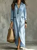 2026 Nuevo Vestido Largo de Color Sólido con Bolsillo y Botones de Manga Larga para Mujer para Tiendas Independientes Transfronterizas Europeas y Americanas en Amazon