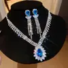 Brincos Anel Oval de Zircônia Colar Feminino Personalizado Exquisito Moda Corrente Clavícula Conjunto de Joias de Luxo Leve Alto Padrão