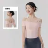 Ropa de Yoga de Manga Corta Todo en Uno para Fitness con Almohadillas en el Pecho, Prenda Exterior de un Hombro, Camiseta Deportiva de Manga Corta para Pilates para Mujer