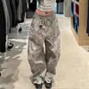 Jeans Retro Americanos Lavados con Efecto Desgastado y Estampado de Leopardo para Mujer, Pantalones de Pierna Ancha Sueltos y Elegantes para Verano