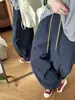 En stock, pantalones cargo de pierna ancha de tiro alto en color azul marino para mujer, pantalones casuales holgados, nuevo estilo de otoño con diseño de puño