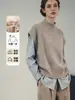 [100% Lana Pura] Suéter de Punto Integrado sin Costuras con Mangas de Murciélago y Cuello Semi-Alto para Mujer, Adecuado para Usar en Capas como Suéter