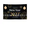 Tela de fondo Feliz Año Nuevo 2027 Tela colgante temática de Año Nuevo Europeo y Americano Pancarta de celebración de festival