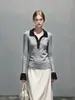 Comute de Início de Outono Elegante Gola Polo Punho Feminino Design em Contraste Tricô Pulôver de Alta Qualidade
