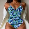 Bikini de una pieza con estampado de nuevo estilo 2026 para adelgazar y ocultar el abdomen, con un toque de alta gama para mujer, adecuado para la playa y aguas termales