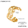 Pulsera de acero inoxidable con hoja de ginkgo de noria, diseño exagerado de apertura hueca, estilo europeo y americano, chapado en oro de 18k, no se decolora, para mujer