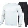 2026 Conjunto esportivo casual de cor sólida, espessado, com moletom de gola redonda e calça de corte justo, para homens e mulheres, transfronteiriço, com forro de fleece
