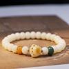 Pulsera de Hilo de Raíz de Bodhi Blanca con Carbón Quemado y Uña de Gato para Mujer, Cuentas de Bodhi para Estudiantes, Pulsera de Placa para Pareja para Hombre
