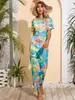 Vestido de Manga Corta Estampado Estilo Europeo y Americano Nuevo para Mujer 2026, Vestido Largo de Playa para Vacaciones de Verano, Vestido de Malla Casual a la Moda