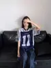 Retro americano versátil retazos No. Camiseta de jersey 11 para hombre y mujer, marca de moda de verano, holgada y transpirable, top dulce y fresco de manga corta