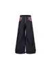 Jeans de Mezclilla Cruda con Estampado Union Jack American Street Pierna Ancha Holgada Hip Hop Pantalones Largos Rectos Multibotón con Cuentas