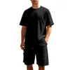 Conjunto de Shorts Casuais de Verão Pesado Jacquard Xadrez Loose de Manga Curta para Homens Europeus e Americanos Cross-Border High Street Venda por Atacado para Homens