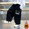 Pantalones de Chándal con Forro Polar para Niños de Otoño e Invierno, Estilo Coreano, Pantalones Casuales Sueltos con Estilo para Niños, Pantalones de Moda para Niños
