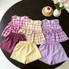 Traje de Verano a Cuadros para Niñas 2026 Nuevo Estilo Coreano Ropa Infantil Niña Bebé Moda de Verano Conjunto de Dos Piezas con Shorts sin Mangas