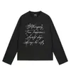 Camiseta de Manga Longa com Estampa de Letra Desenho à Mão Gola Redonda Solta Primavera e Outono Camiseta Masculina Algodão Puro Estilo de Rua INS Americano