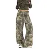 Venta al por mayor transfronterizaEstilo retro americano bordado de letras camuflaje jeans casuales de pierna recta ancha para hombres y mujeres