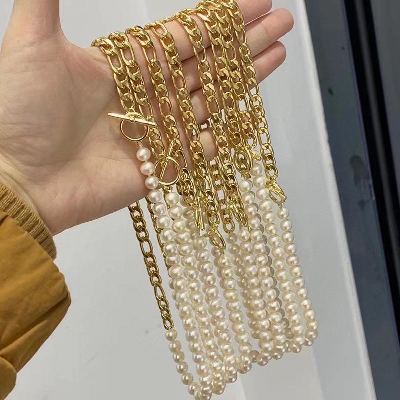近圆天然淡水珍珠拼接项链高级感轻奢14k注金OT扣锁骨链夏季新款