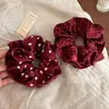 Goma para el pelo de lunares rojos de doble capa para mujer, elegante goma para coleta baja, banda elástica alta para el pelo, accesorio para el pelo