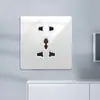 Panel de Enchufe de Vidrio Templado de Fibra de Vidrio para Comercio Exterior, Instalación Empotrada, Tipo 86, Interruptor Sencillo con Cinco Enchufes, Regleta de Enchufes de Panel de Interruptor