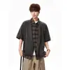 Camisa de manga corta a cuadros estilo retro americano de 'old money', imitación de dos piezas, para hombre y mujer, camisa de punto de pareja para el verano 2026