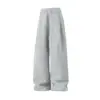 Calça de Moletom Masculina Europeia e Americana com Forro de Lã para Comércio Exterior Transfronteiriço, com Cordão na Cintura, Corte Reto Largo Solto, Calça Esportiva Longa com Bolsos