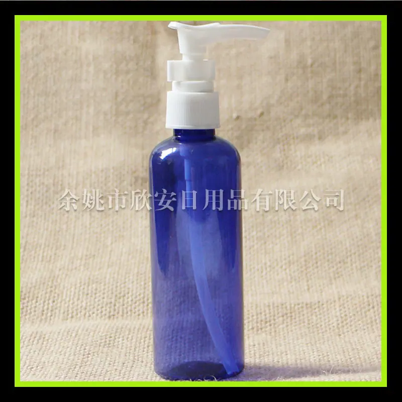 蓝色PET黑色塑料压汞DIY乳液分装瓶 100ML