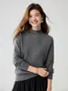 Suéter de Tricô 100% Caxemira para Mulheres, Estilo Novo Outono/Inverno 2026, Gola Alta Meia, Barra Enrolada, Cor Sólida