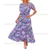 Vestido largo plisado con estampado floral y mangas abullonadas para mujer, primavera y verano 2024, estilo transfronterizo, estilo europeo y americano