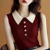 En stock Elegante Chaleco de Punto sin Mangas Estilo Hong Kong Top Francés Retro de Alta Gama Ajustado Nueva Moda Polo