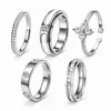 Conjunto de Anillos Combinados de Acero Inoxidable Estilo Retro Francés Múltiples Estilos Conjuntos de 3/4/5 Piezas Anillo de Apilamiento con Diamantes Incrustados de Nácar